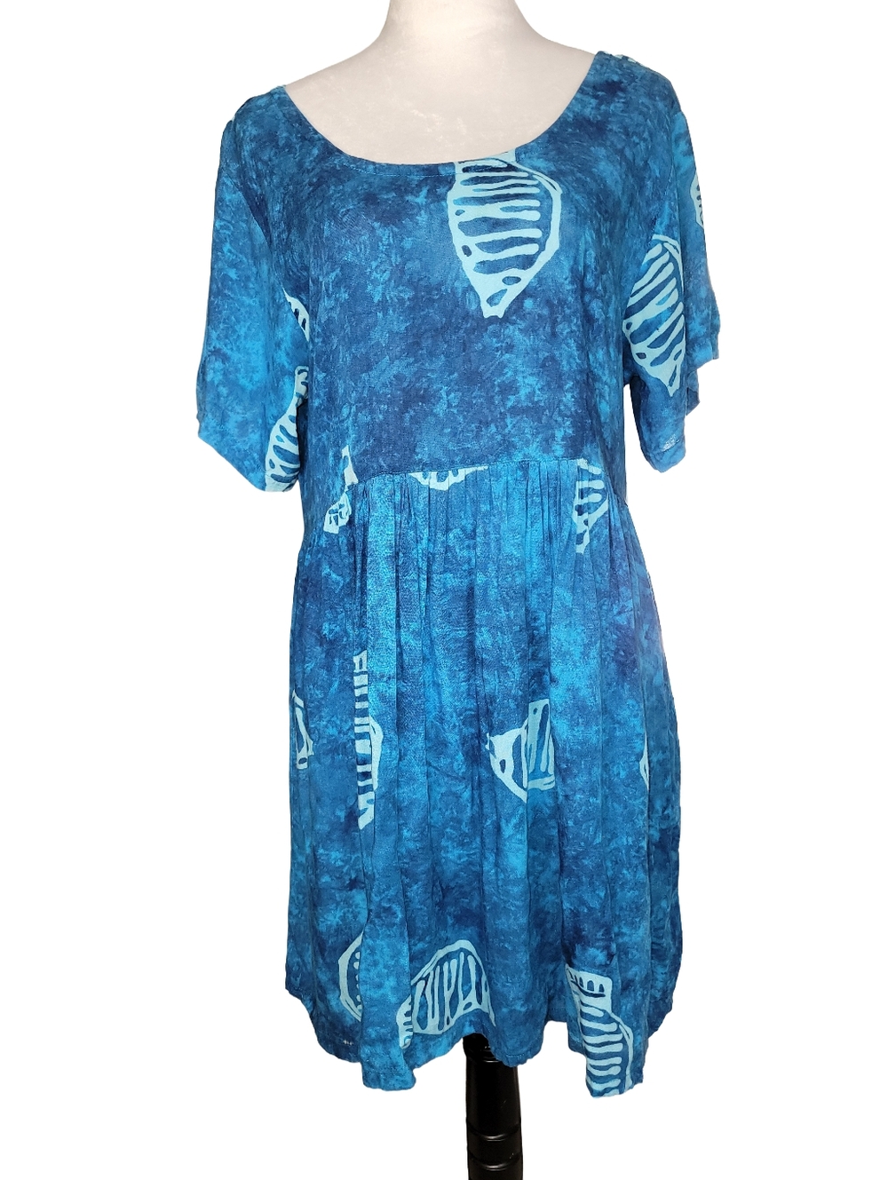 Pineapple Moon Blue Fish Batik Rayon Dress / Cover-Up -  Size L/XL - Boho
